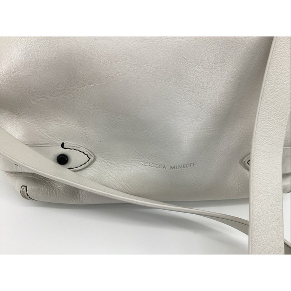 RARE Rebecca Minkoff White Leather Biker Bucket Bag With Double Zippers & Studs - Picture 2 of 9